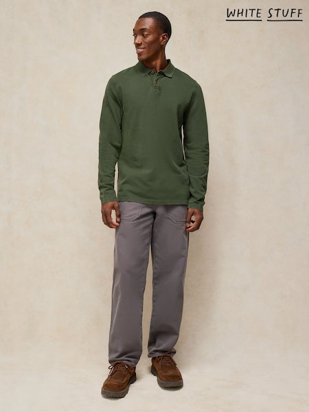 Green - Regular White Stuff Long Sleeve Utility Polo Shirt