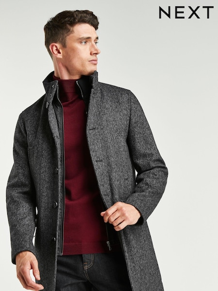 رمادي رمادي داكن - Wool Blend Mock Gilet Herringbone Padded Coat (204038) | ‏510 ر.س.‏