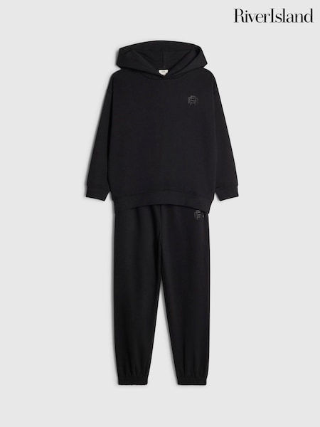 Black - River Island Essentials Hoodie & Joggers Set