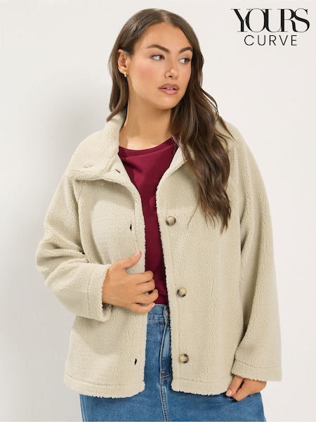 Cream - Yours Curve Funnel Neck Borg Jacket