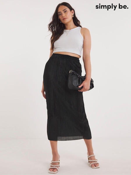 Simply Be Black Plissé Midi Skirt (204318) | €16