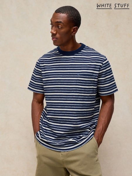 Modrá - Regular White Stuff Horsham Indigo Stripe T-shirt