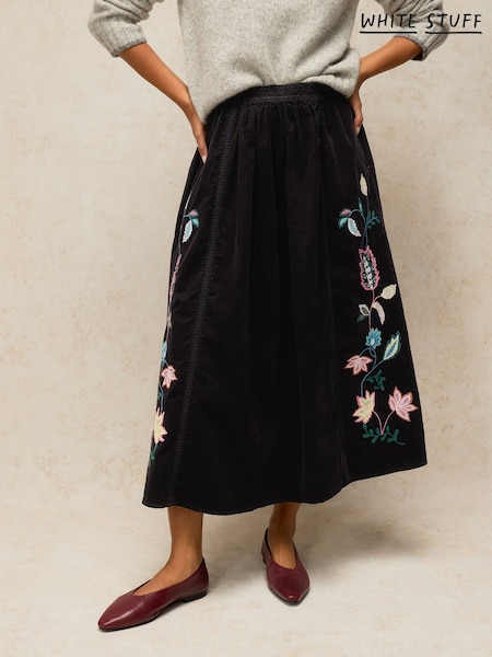 Black - White Stuff Wren Embroidered Cord Skirt