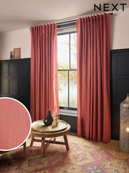 Raspberry Pink Washed Cotton Linen Hidden Tab Top Lined Curtains (204531) | €24 - €55