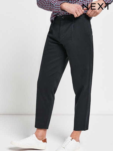 Black Single Pleat Regular Tapered Stretch Chino Trousers (204563) | €5