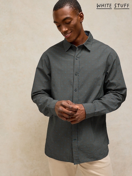Grey - Regular White Stuff Douglas Long Sleeve Dobby Shirt