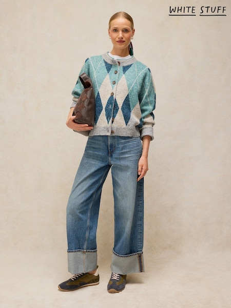 Blue - White Stuff Argyle Check Cardigan
