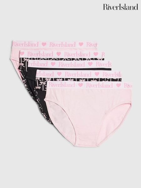 Black - River Island Bow Print Brief 5 Pack