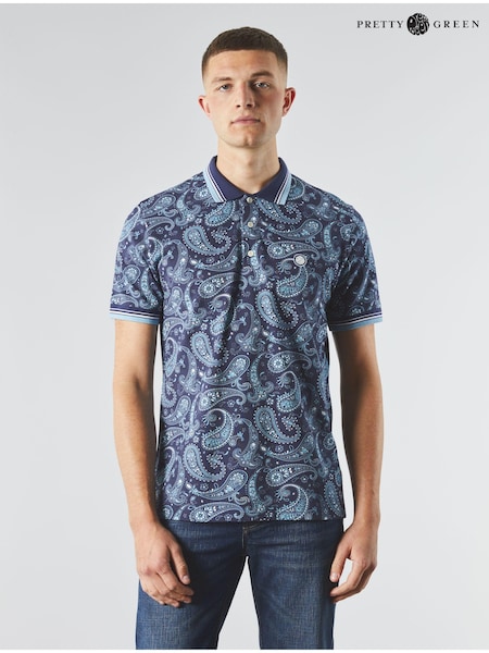 Pretty Green Navy Eclipse Paisley Polo Shirt (205062) | €51