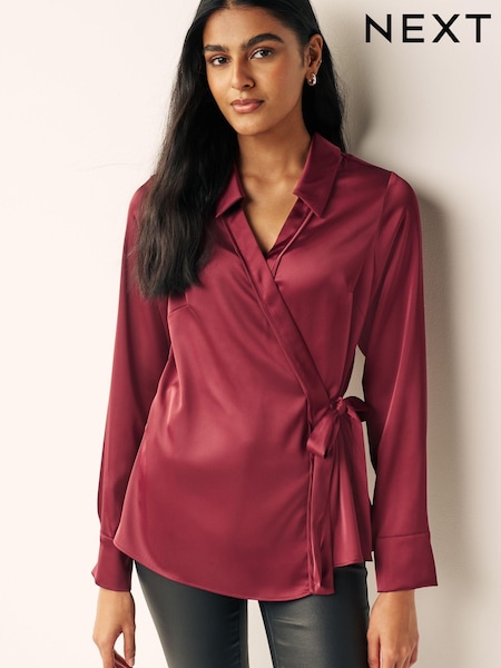 Red Satin Wrap Long Sleeve Shirt (205154) | €7