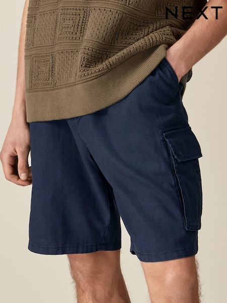 Navy Blue Cotton Linen Cargo Shorts (205198) | €6