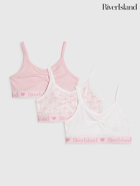 Pink - River Island Ruched Bow Crop Tops 3 Pack