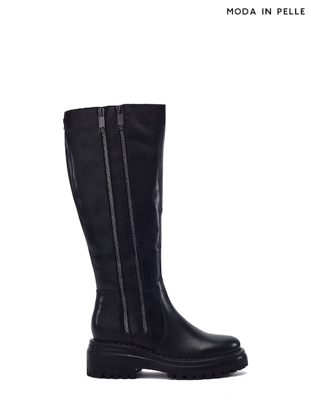 Black - Moda In Pelle Camilio Double Zip Long Wedge Boots