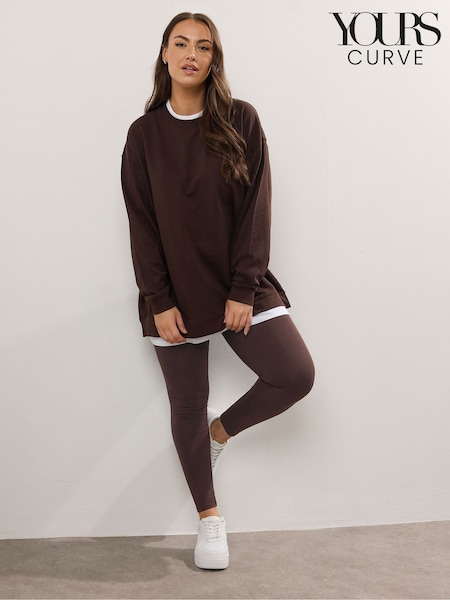 Шоколадно-коричневий - Yours Curve Co-ord 2 In 1 & Leggings Set