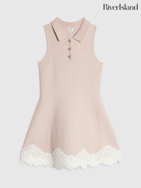 Rosa - Vestido River Island con bajo de encaje y falda acampanada