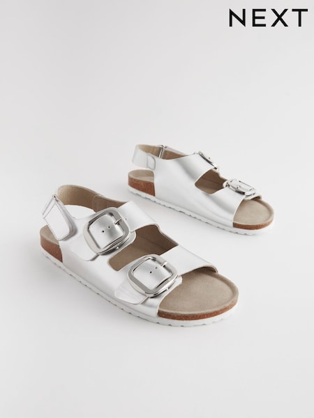 Silver Back Strap Leather Footbed Sandals (206259) | $72