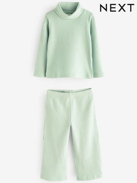 Green Ribbed Top and Wide Leg Trousers Set (3mths-7yrs) (206324) | €7.50 - €10