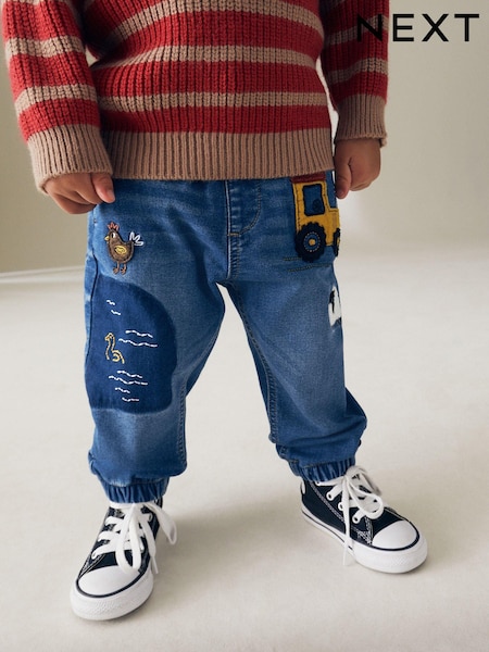 Mid Blue Farmyard Pull-On Cuffed Jeans (3mths-7yrs) (207260) | AED53 - AED60