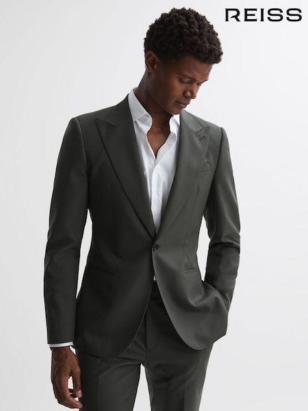 Reiss Forest Green Bold Slim Fit Wool Single Breasted Blazer (207408) | €432