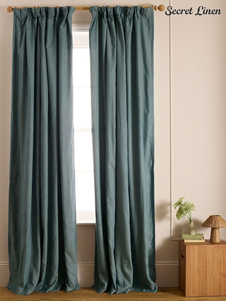 Secret Linen Store Cotton Linen Twill Blackout Pair Of Curtains
