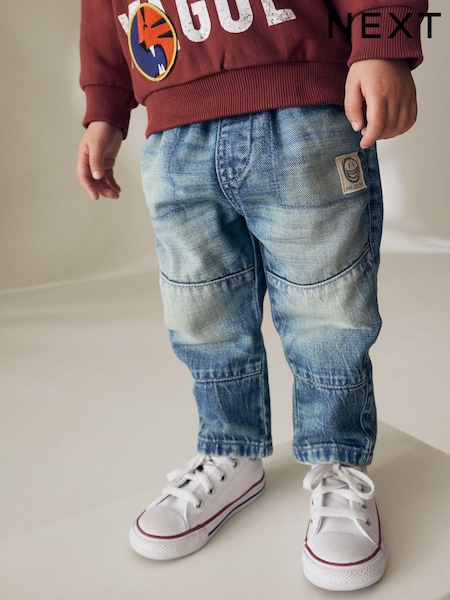 Mid Blue Tint 100% Cotton Panelled Jeans (3mths-7yrs) (207488) | AED46 - AED53
