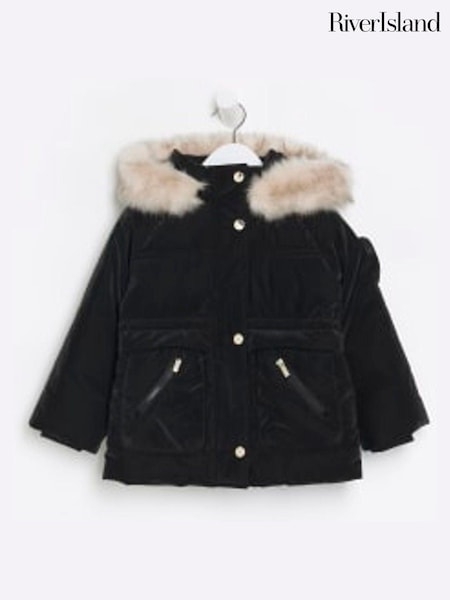River Island Mini Girls Padded Velvet Jacket With Hood (207697) | 24 €
