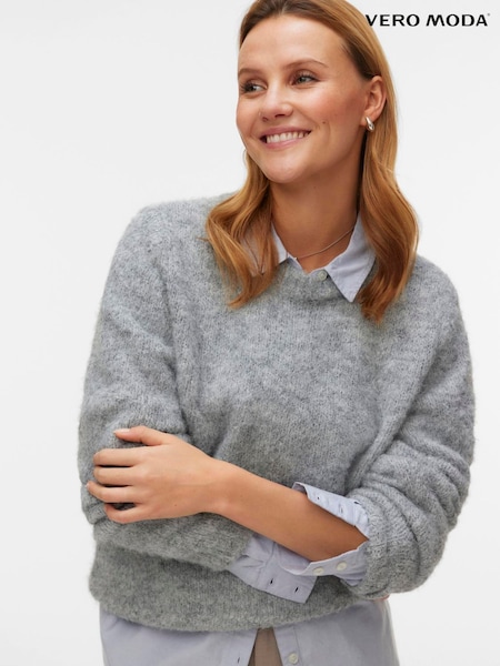 Grey - Vero Moda Round Neck Cosy Knitted Jumper