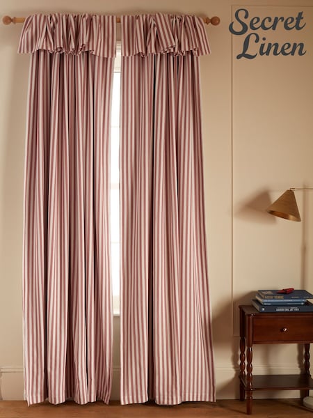 Secret Linen Store Judy Stripe Frill Looptop Blackout Curtains