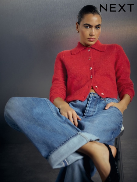 Red Novelty Button - Christmas Cardigan