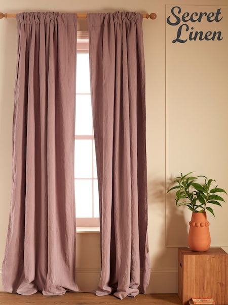 Secret Linen Store Lined Linen Loop Top Pair Of Curtains