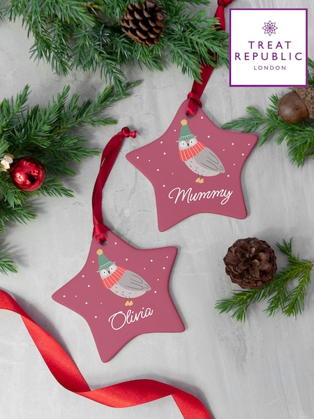Red - Treat Republic Winter Owl Star Ceramic Decoration