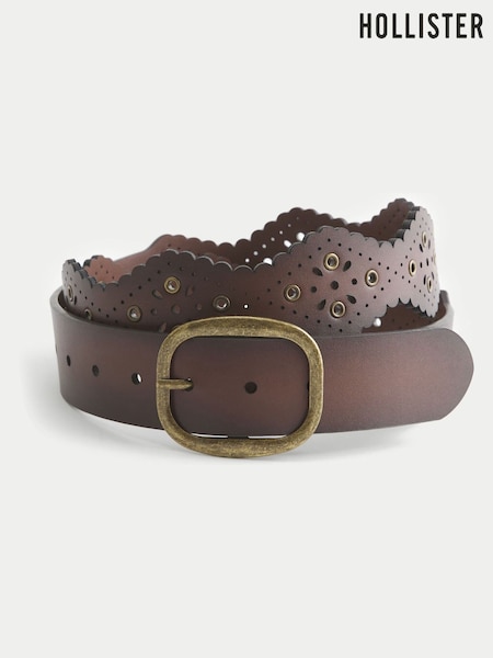 Marrón - Cinturón de cuero Con adornos de Hollister