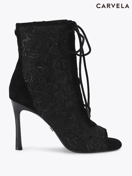 Чорний - Carvela Corsetta Open Toe Lace Ankle Boots