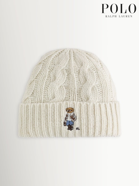 Cream - Polo Ralph Lauren Bear Knit Beanie