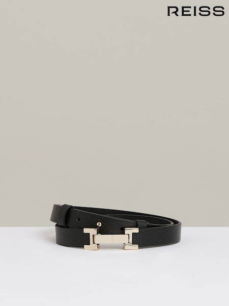 أسود - Reiss Hayley Leather Square Hinge Belt (208516) | ‏36 د.ك.‏