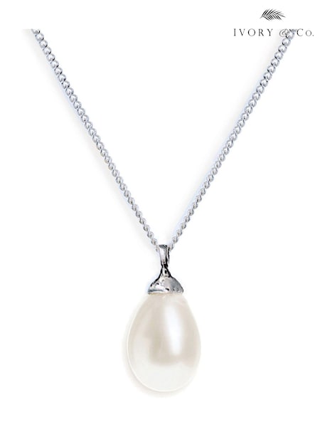 Rodium - Ivory & Co Westbury Pearl Drop Pendant (208917) | kr630