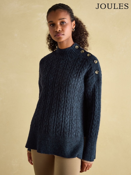 Joules Betsy Navy Button Shoulder Cable Jumper (208989) | €52.50
