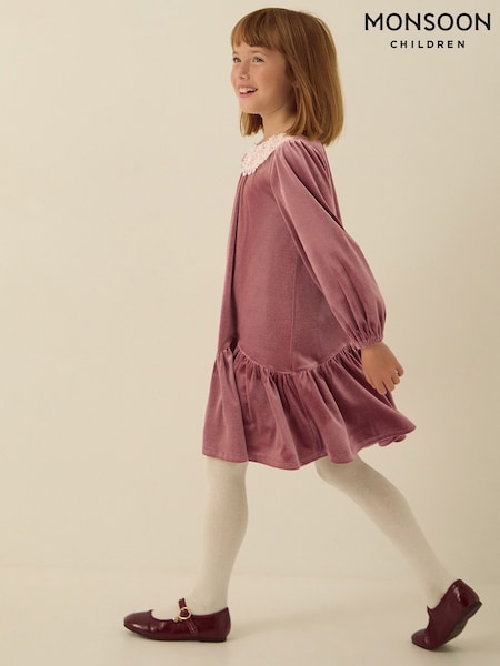 Brown - Monsoon Maria Embellished Collar Velvet Party Dress