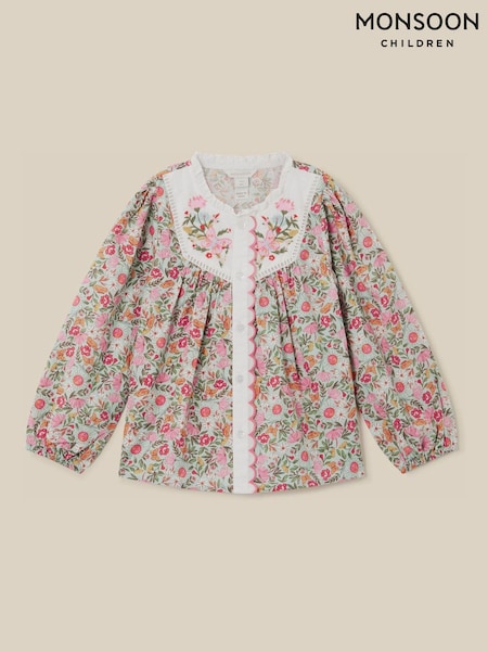 Green - Monsoon Floral Print Scallop Cotton Blouse
