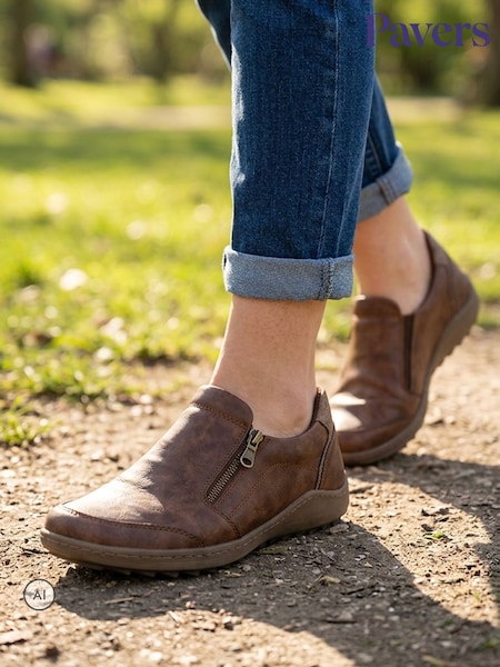 Brown - Pavers Smart Zip Closure Shoes