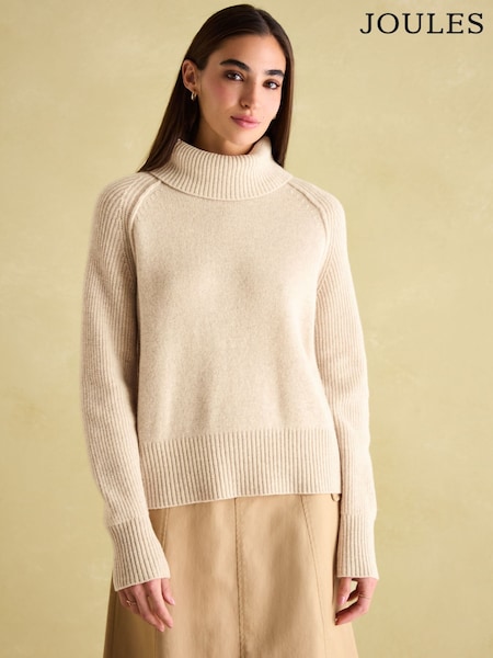 Joules May Oatmeal Merino Wool Jumper with Detachable Roll Neck (209382) | R$ 890