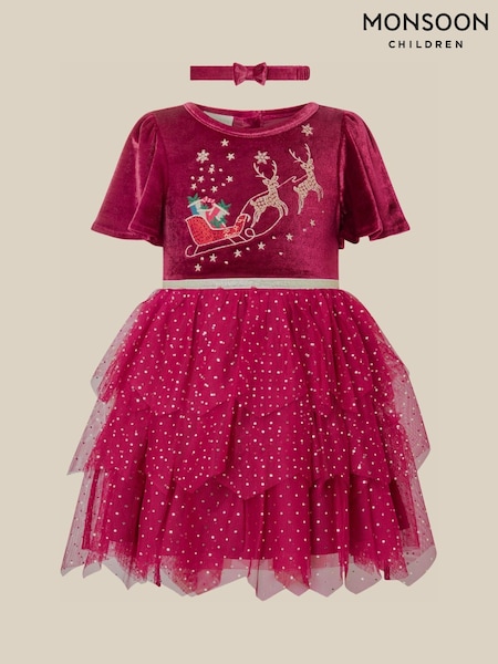 Κόκκινο - Monsoon Baby Christmas Reindeer Mesh Dress & Headband Set