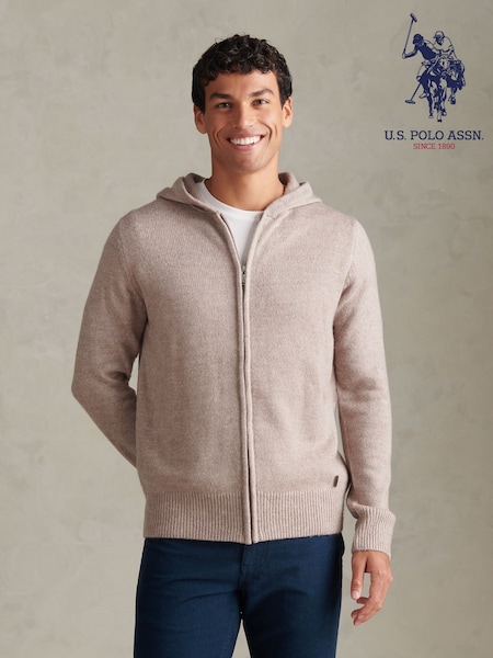 Naturlig - Regular U.s. Polo Assn Brushed Knit Zip Through Hoodie