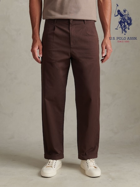 Brown - Regular U.s. Polo Assn. Pleat Front Lightweight Chino Trousers