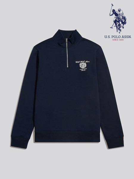 Blue - Regular U.s. Polo Assn. Collegiate Goal Tournament Quarter Zip Sweatshirt