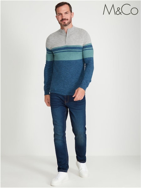 M&Co Blue Half Zip Fine Stripe Knit Jumper (20Q087) | €7.50
