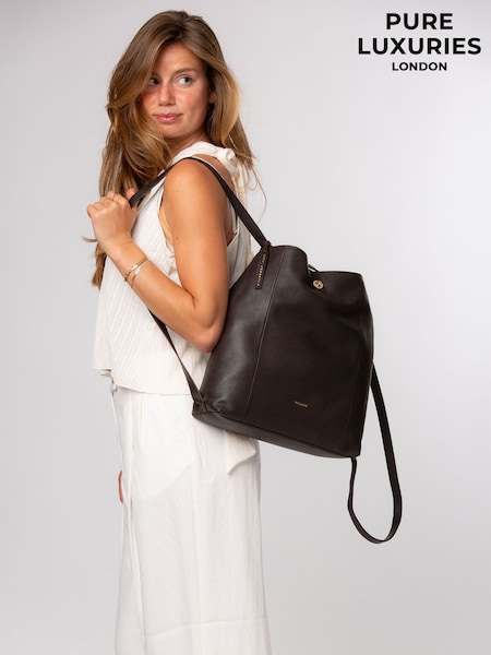 Hnědá - Pure Luxuries London 'luxe' Leather Backpack And Shoulder Bag