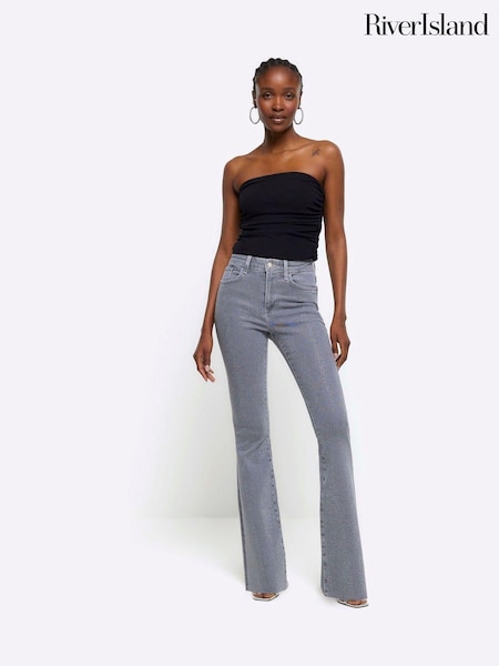 River Island Grey High Rise Tummy Hold Flared Jeans (210174) | €37