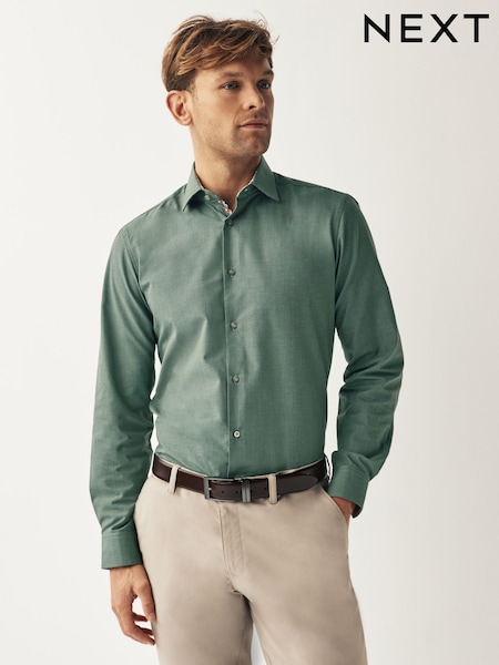 Dark Green Regular Fit Textured Trimmed Single Cuff Shirt (210195) | €7