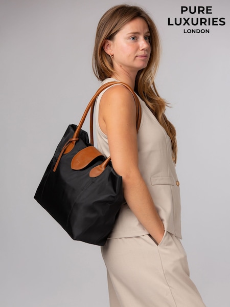 Black/Brown - Pure Luxuries London 'genevieve' Canvas & Leather Tote Bag